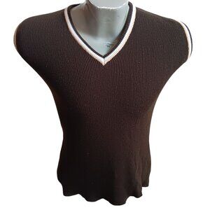 Men's Large Sleeveless V-Neck Knit Sweater Vest Vintage Von Cort Brown Acrylic